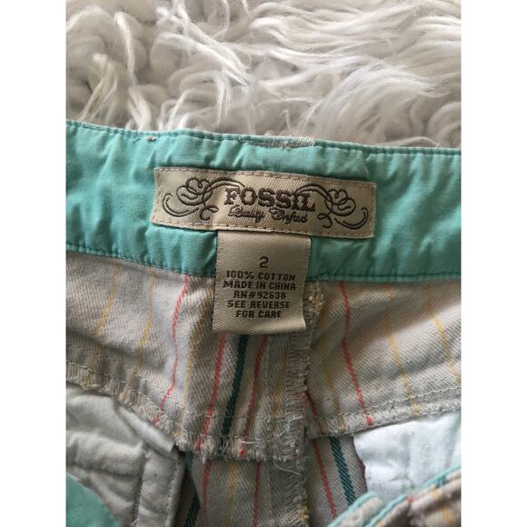 Vintage Fossil Jean Stripe Capri Size 2. Y2K. Flap Pockets Rear. PP - Picture 7 of 8